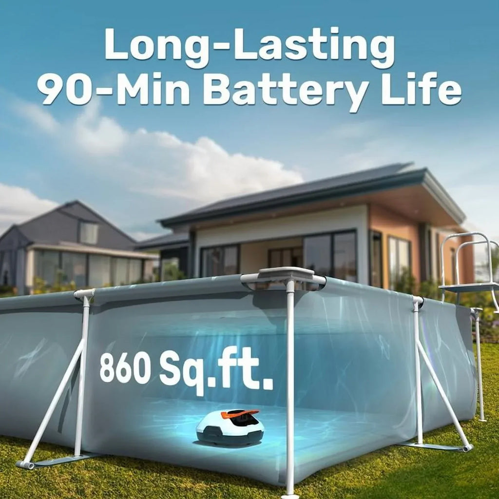 2026 NewCordless Robotic Pool Cleaner for Flat Bottom Above-Ground Pools, 90 Min Runtime, Automatic Vacuum, Portable, Self-Parking, up to 860 Sq.ft