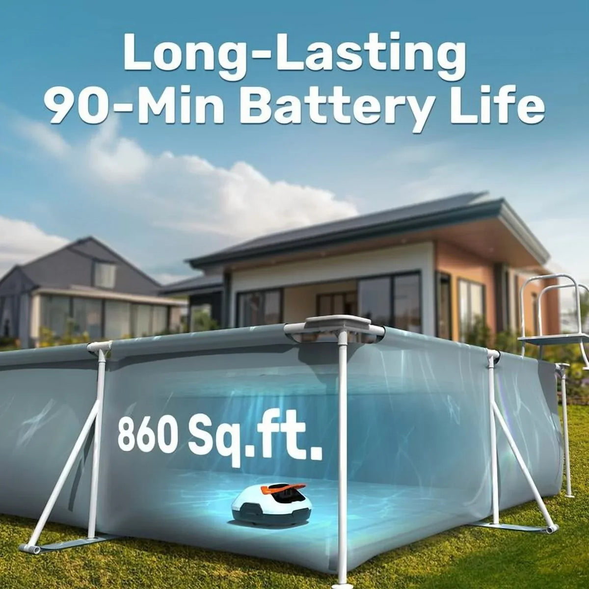 2026 NewCordless Robotic Pool Cleaner for Flat Bottom Above-Ground Pools, 90 Min Runtime, Automatic Vacuum, Portable, Self-Parking, up to 860 Sq.ft