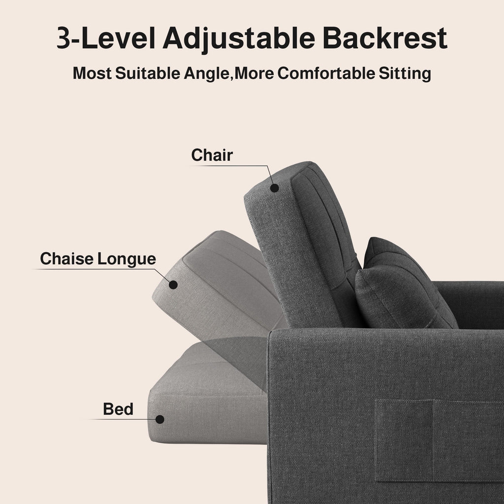 2026 NewSofa Bed, Lofka 3-in-1 Convertible Sleeper Sofa with Storage, Adjustable Backrest & Pull Out Function - Sleeper Chair for Small Space, Apartment, Dark Grey