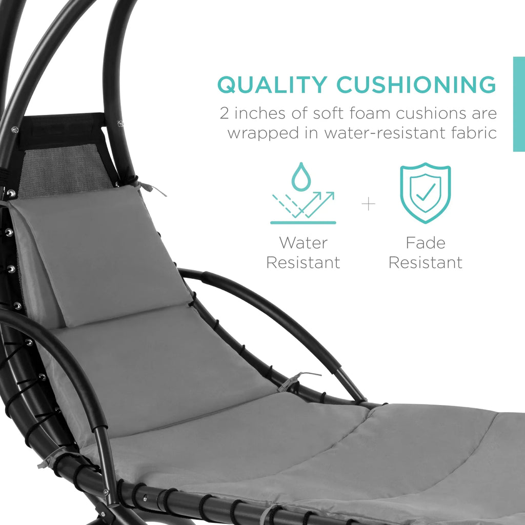 2026 NewBest Choice Products Hanging Curved Chaise Lounge Chair Swing for Backyard, Patio w/ Pillow, Shade, Stand - Teal