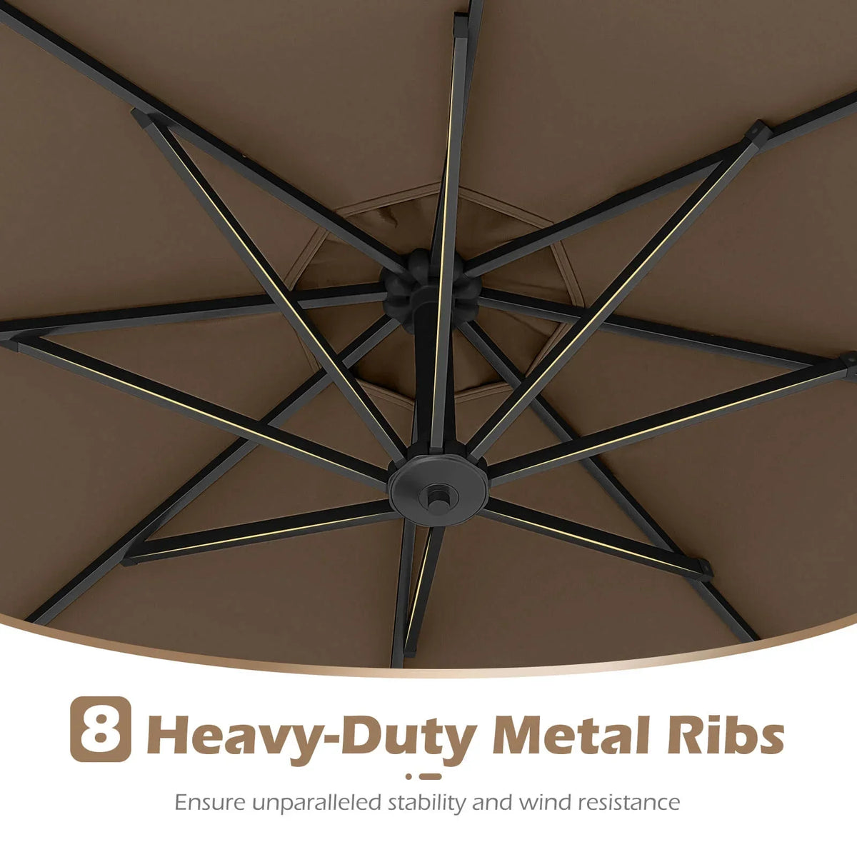 2026 NewCostway 10 FT Solar Offset Hanging Umbrella Patio Cantilever Umbrella with 32 LED Lights Brown