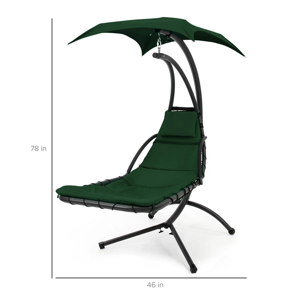 2026 NewBest Choice Products Hanging Curved Chaise Lounge Chair Swing for Backyard, Patio w/ Pillow, Shade, Stand - Teal