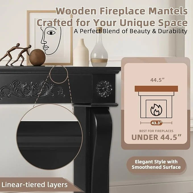 2026 NewEPICOZY 44.5" Fireplace Mantel, Freestanding Fireplace Surround with Leg for Electric Fireplaces, MDF Mantel Surround with Shelf for Living Room with Decorative Pattern, Anti-Tipping & Waterproof
