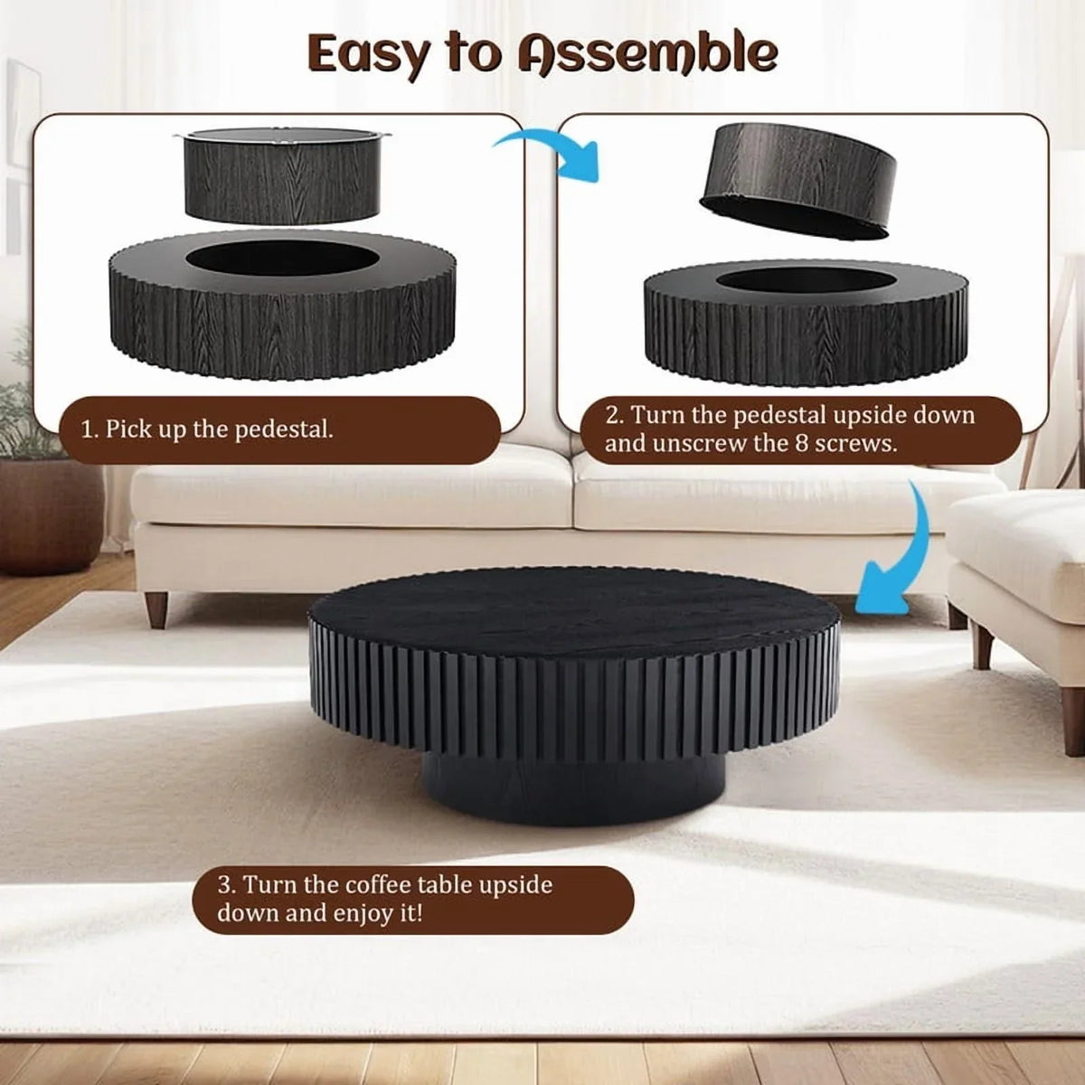 2026 NewFFH 43.7 inch Oval Coffee Table for Living Room,Handcraft Rustic Corner Coffee Table Nature Wood Relief Sturdy Pedestal for Apartmen,Side Table Centre Table,Nature Wood