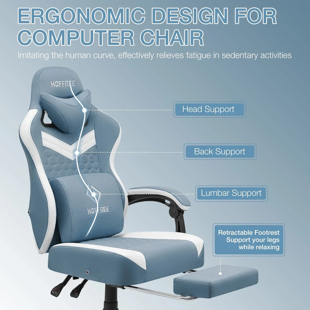 2026 NewHoffree Gaming Chair with Massage Fabric Office Chair with footrest for Adults, Ergonomic Gamer Chair with Headrest and Lumbar Support for Office Gaming, 440 LBS