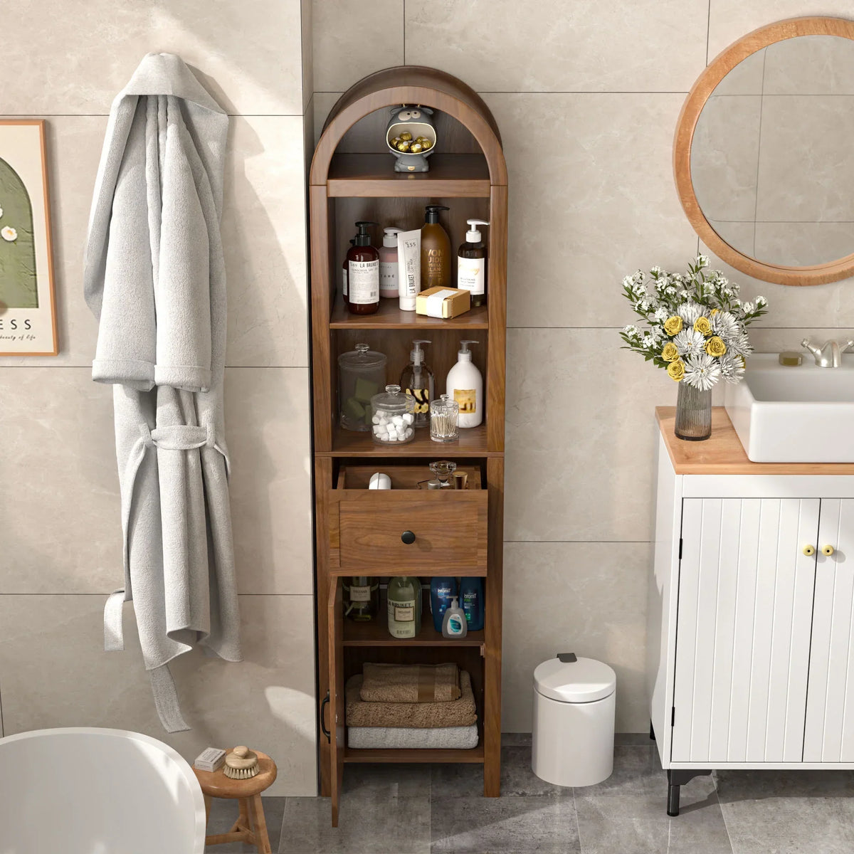 2026 NewFiogmub Tall Bathroom Storage Cabinets with Doors and Shelves, Narrow Tall Linen Cabinet with Drawer