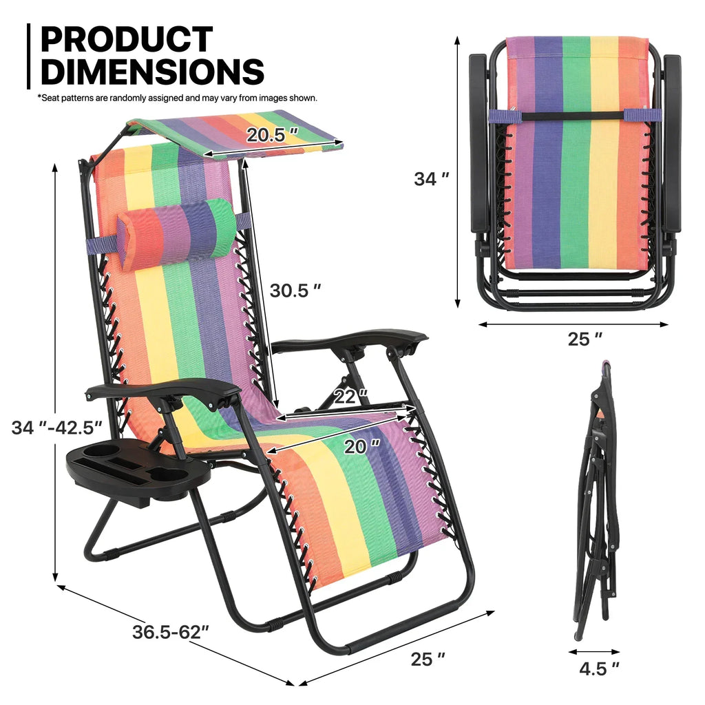 2026 NewMoNiBloom Zero Gravity Chairs Set of 2, Folding Outdoor Patio Beach Recliner with Canopy Shade & Headrest, Black