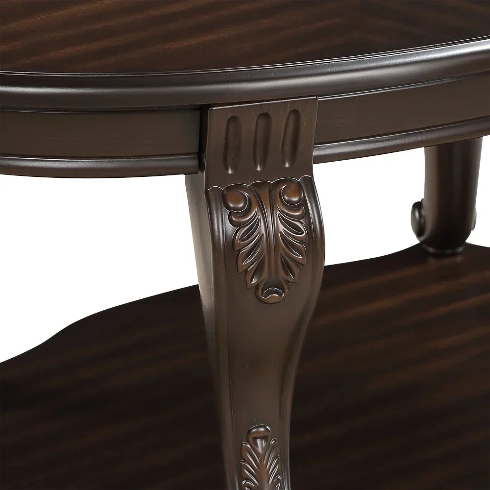 2026 New42" Oval Coffee Table with Storage Shelf, 2-Tier Solid Wood Cocktail Tea Table, Traditional Retro Center Table for Living Room, Bearing 400LBS, Cherry