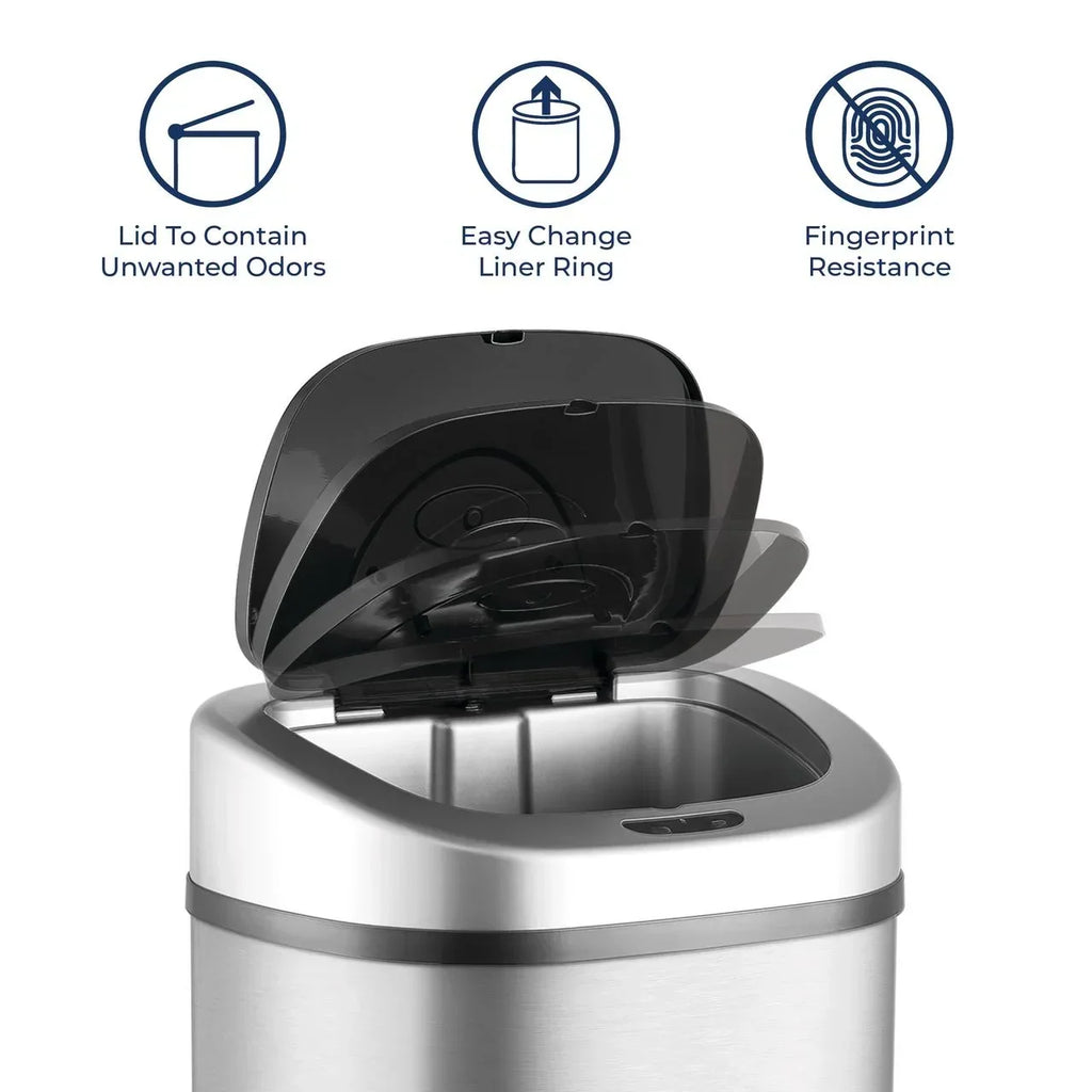 2026 NewNine Stars Automatic Trash Can, 21 Gallon Stainless Steel, Motion Sensor Hands Free Soft Close Lid Garbage Bin, Silver