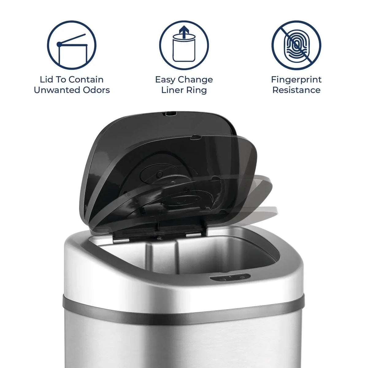 2026 NewNine Stars Automatic Trash Can, 21 Gallon Stainless Steel, Motion Sensor Hands Free Soft Close Lid Garbage Bin, Silver