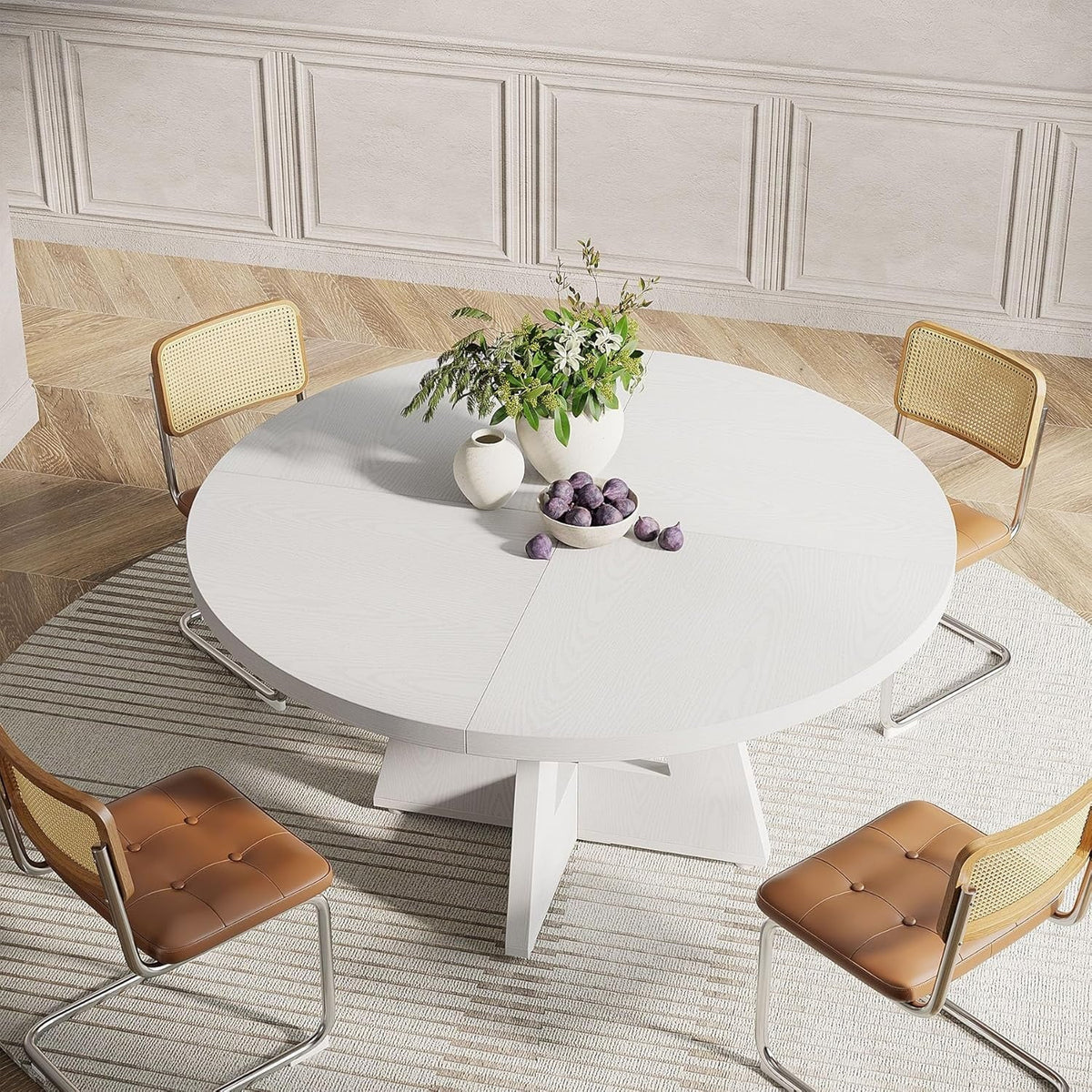 2026 NewTribesigns Round Dining Table for 4, Grey Kitchen Table 47 Inch Farmhouse Wood Kitchen Dinning Table for Kitchen Living Room