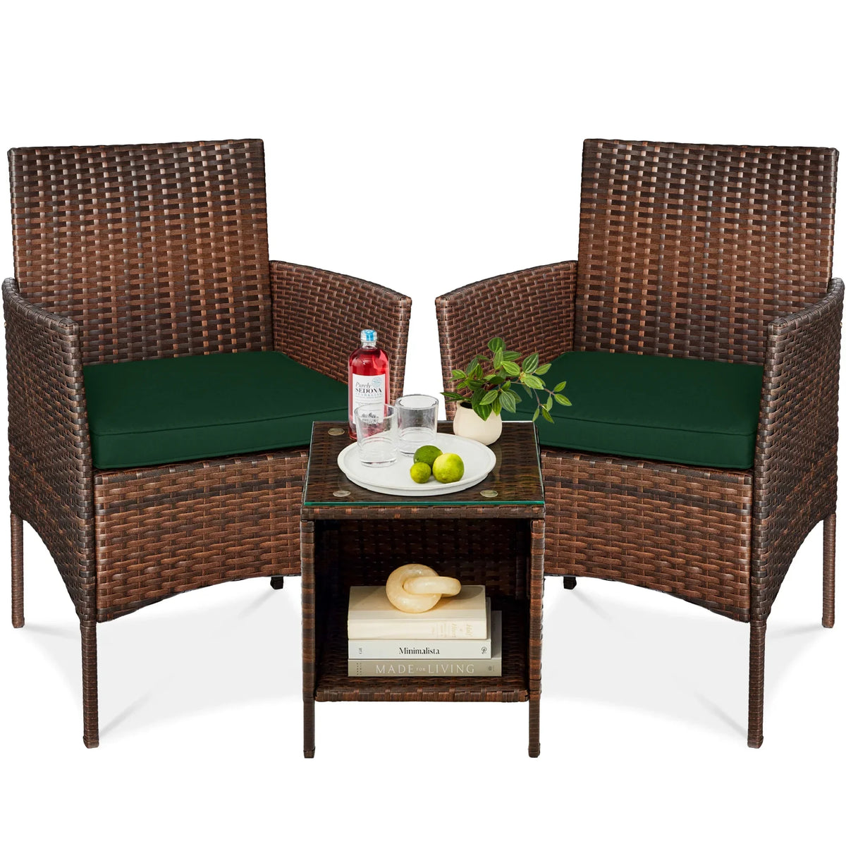 2026 NewBest Choice Products 3-Piece Outdoor Wicker Conversation Patio Bistro Set, w/ 2 Chairs, Table - Gray/Navy