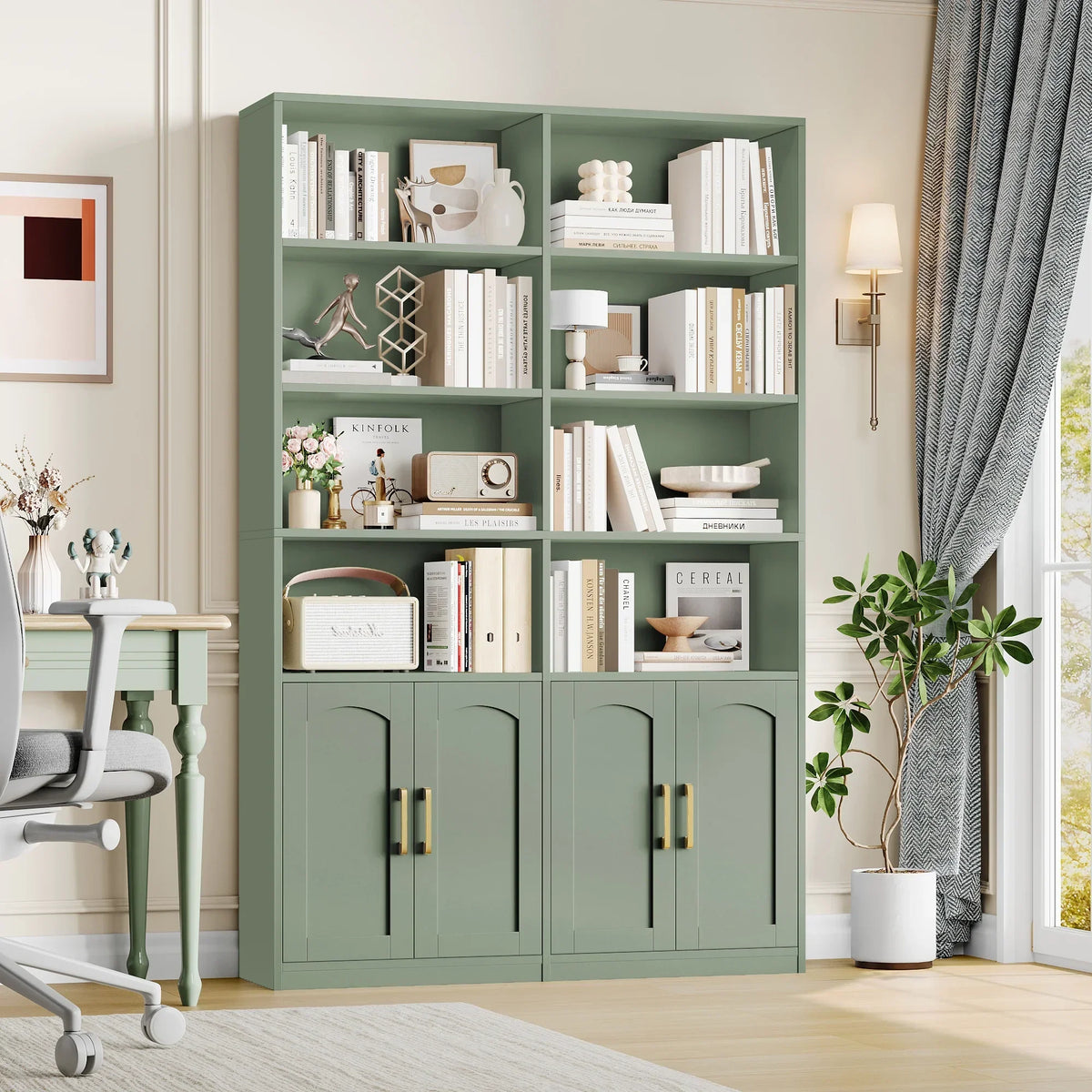 2026 NewHomfa 73" Tall Bookcases with Doors, 8 Cubes 6-Tier Double Row Bookshelf, White Bookcase for Living Room Home Office