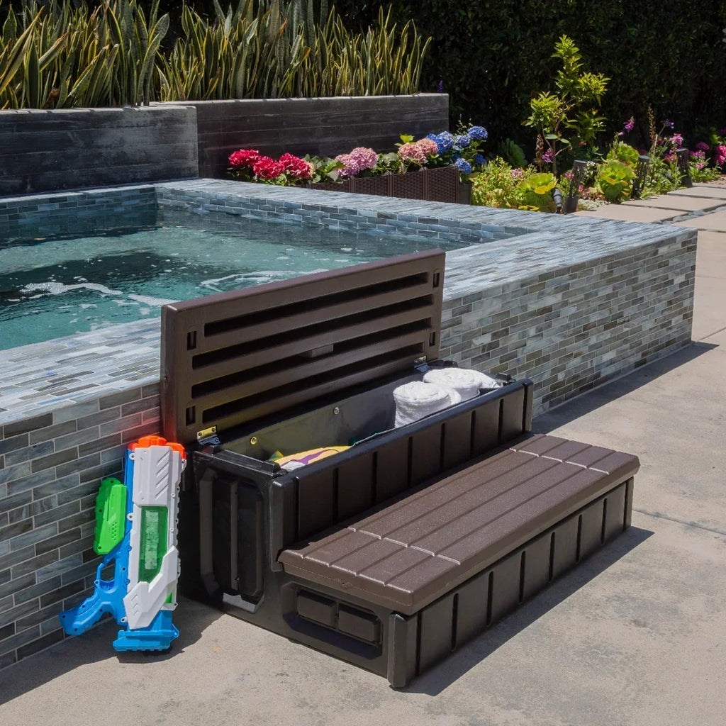 2026 NewXtremepowerUS Hot Tub Steps With Storage, Spa Step, 36" Length, Camper/Deck Steps, Anti-Slip Brown