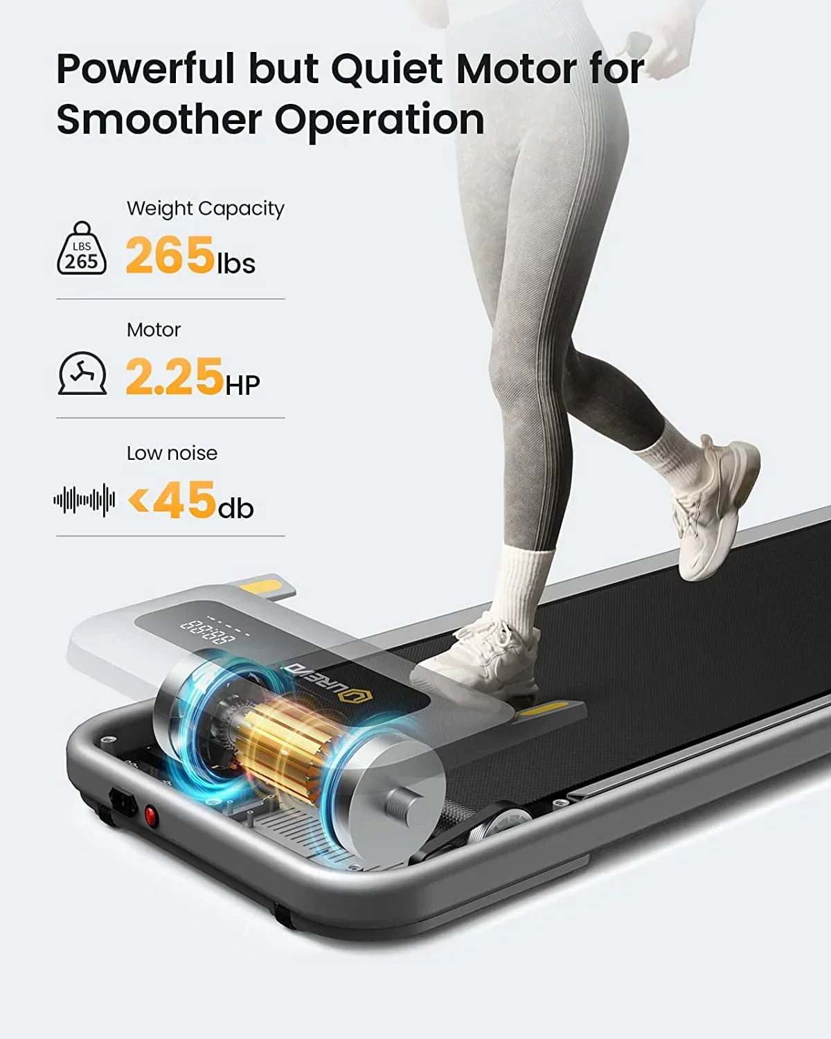 2026 NewUREVO Walking Pad Under Desks Treadmill, 2.25HP 265lb Capacity for Office Home with Remote Control