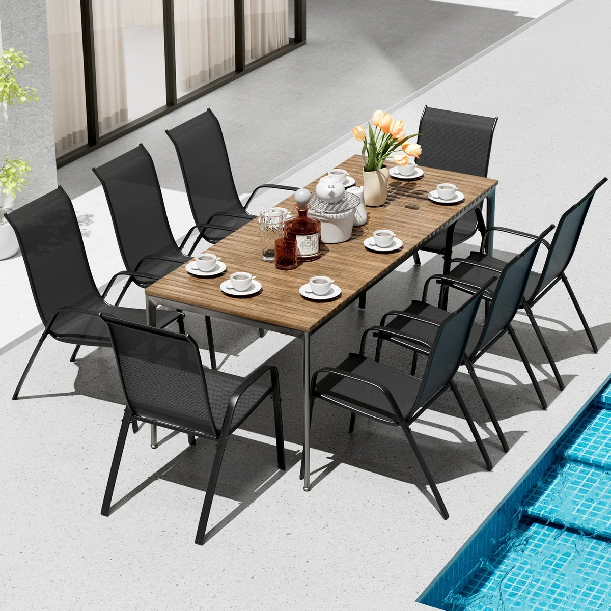 2026 NewArlopu 8Pcs Patio Dining Chairs Outdoor Stackable Armrest Chairs for Lawn Garden Backyard