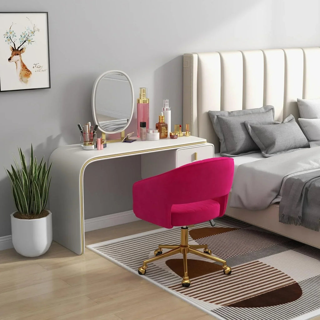2026 NewWestice Home Office Desk Chairs, Velvet Task Chair, Height Adjustable Swivel Vanity Chair with Golden Base for Vanity Study, Living Room Computer Room, Beige