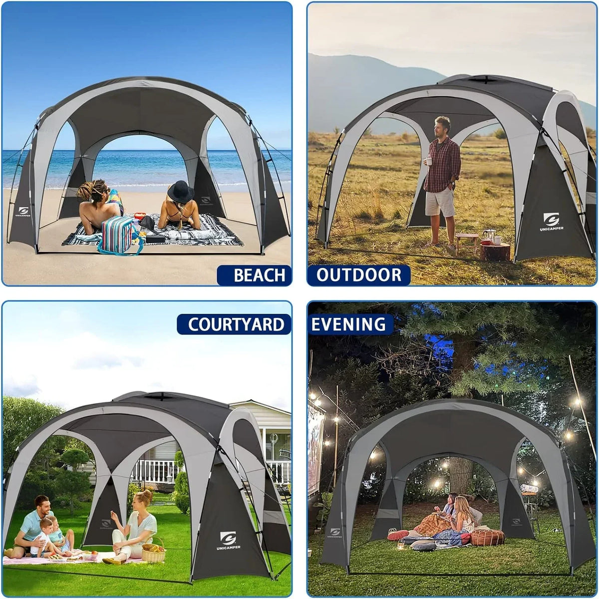2026 NewUNP Easy Beach Tent 12 X 12ft Pop Up Canopy UPF50+ Tent with Side Wall, Ground Pegs, and Stability Poles, Sun Shelter Rainproof, Waterproof for Camping Trips, Backyard Fun, Party Or Picnics (Gray)