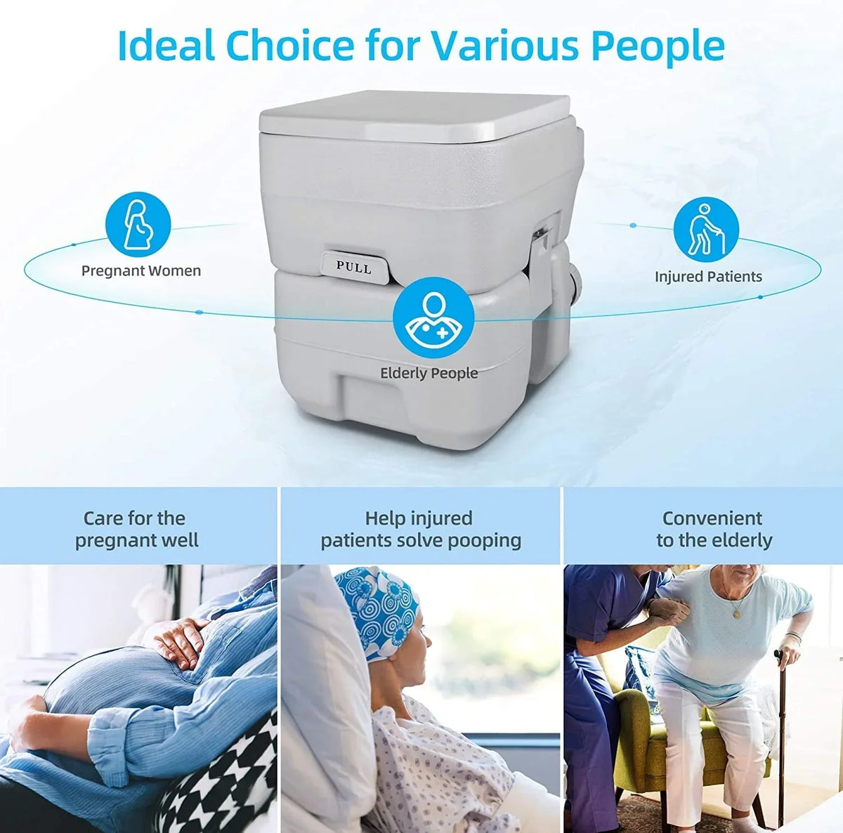 2026 NewDextrus 5.3 Gallon Portable Toilet With Detachable Tank, Double Outlet Water Spout, Press Flush Pump, Travel RV Potty for Camping, Boating, Hiking, Trips, White&Gray