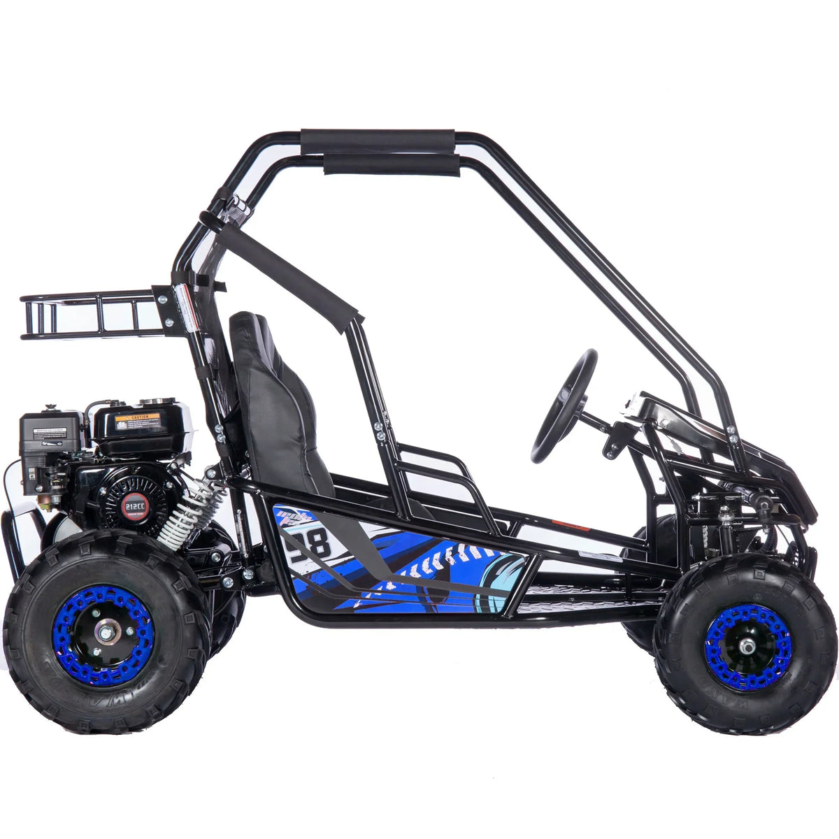 2026 NewMotoTec Mud XL 212cc 2 Seat Go Kart Full Suspension Blue