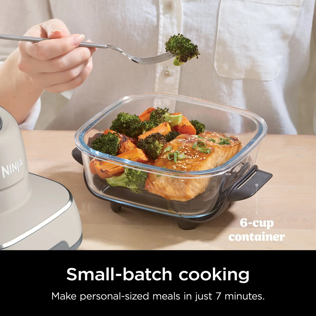 2026 NewNinja Crispi 4-in-1 Portable Glass Air Fryer Cooking System, 4-Qt & 6-Cup Containers, Cyberspace