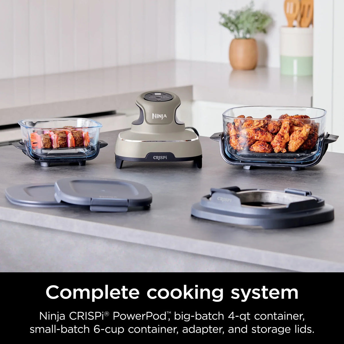 2026 NewNinja Crispi 4-in-1 Portable Glass Air Fryer Cooking System, 4-Qt & 6-Cup Containers, Cyberspace