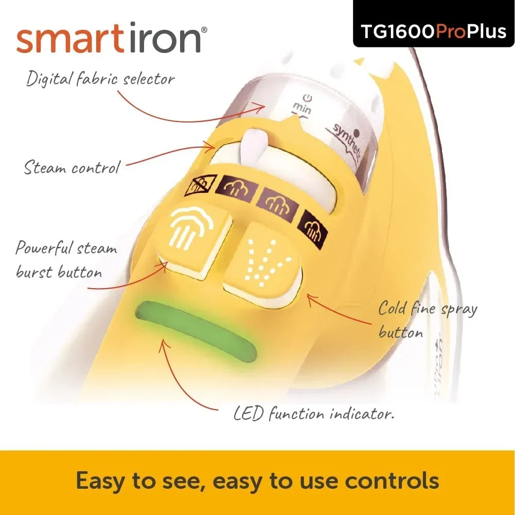 2026 NewOliso TG1600 Pro Plus 1800 Watt SmartIron with Auto Lift - for Clothes, Sewing, Quilting and Crafting Ironing | Diamond Ceramic-Flow Soleplate Steam Iron, Yellow