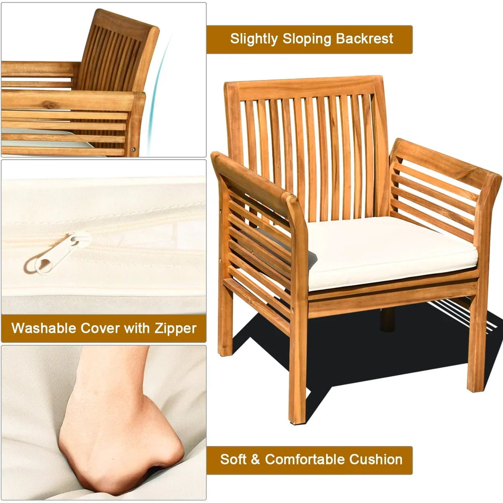 2026 NewCostway 4 PCS Outdoor Acacia Wood Sofa Furniture Set Cushioned Chair Coffee Table Garden