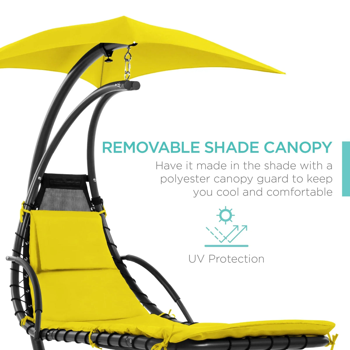 2026 NewBest Choice Products Hanging Curved Chaise Lounge Chair Swing for Backyard, Patio w/ Pillow, Shade, Stand - Teal