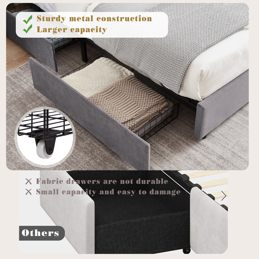 2026 NewVECELO Full Bed Frame with 4 Storage Drawers (Wheeled) and Tufted Upholstered Adjustable Headboard Platform Bed, Beige