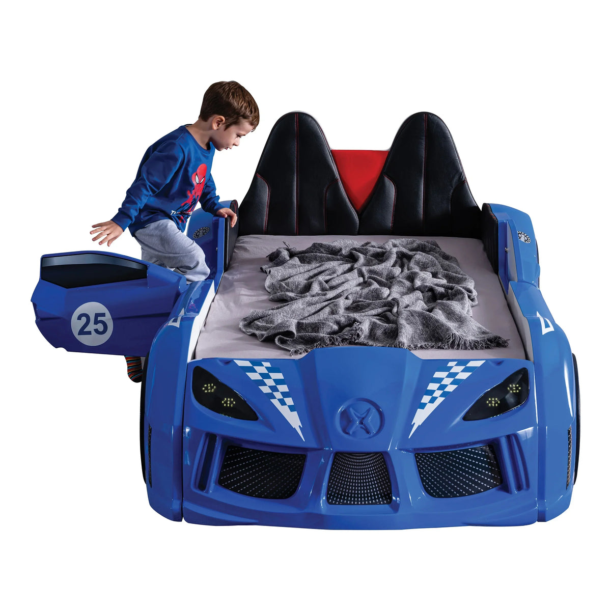 2026 NewFurniture of America Dash Kids Plastic Twin Race Car Bed with LED and Sound, White