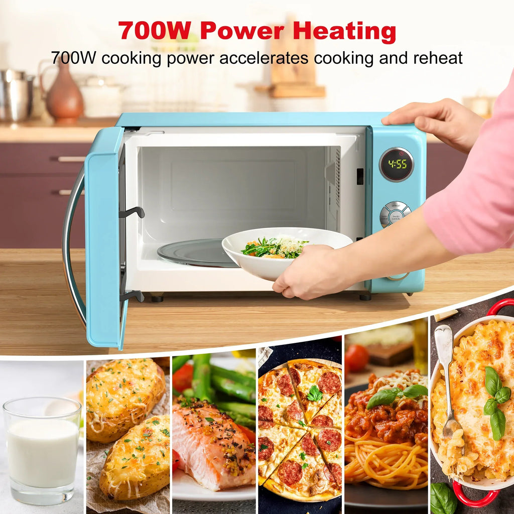 2026 NewGalanz 0.7 Cu ft Retro Countertop Microwave Oven, 700 Watts, Blue, New