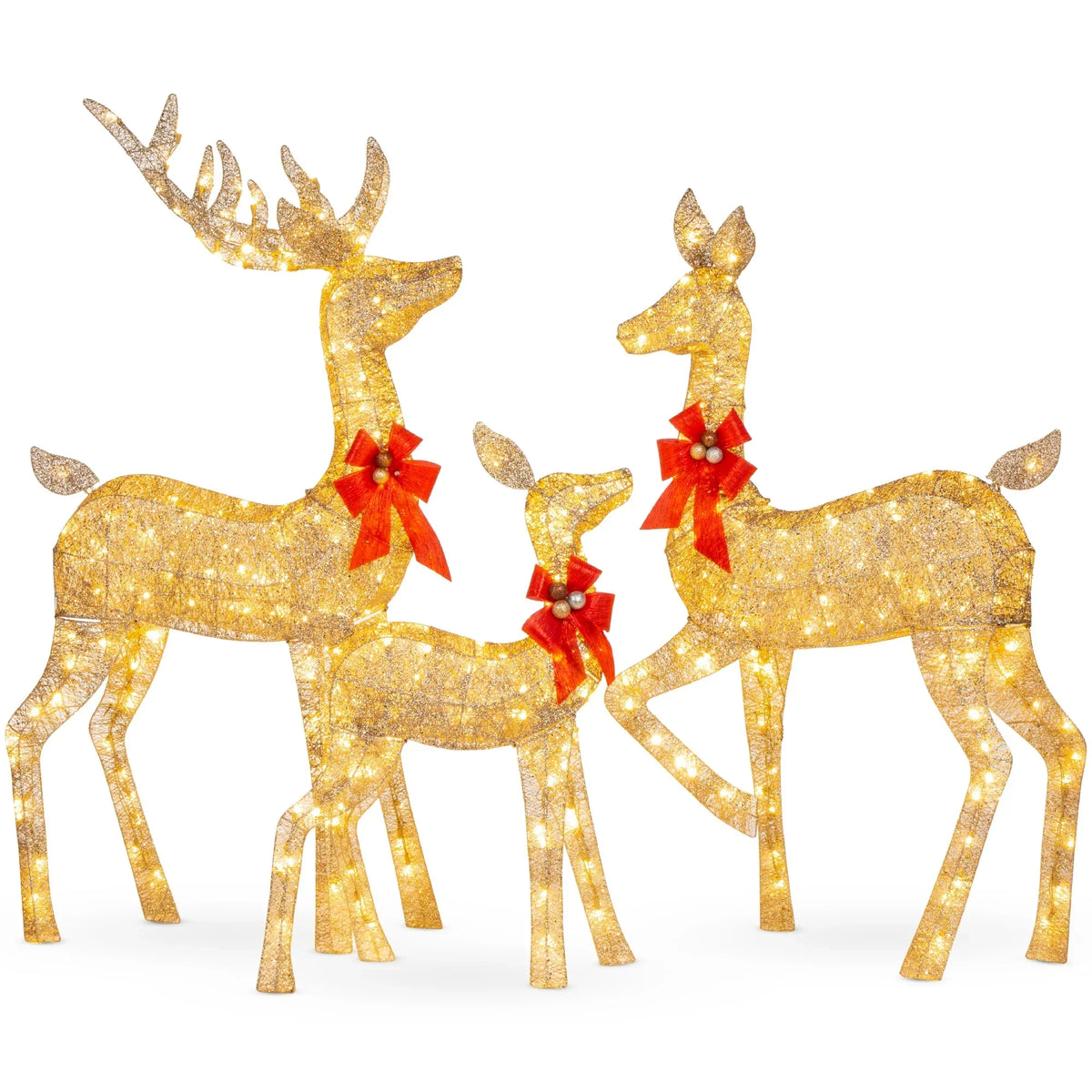 2026 NewBest Choice Products 6.5ft 3-Piece Lighted Christmas Deer Set Outdoor Yard Decoration w/ 385 LED Lights, Stakes - Gold