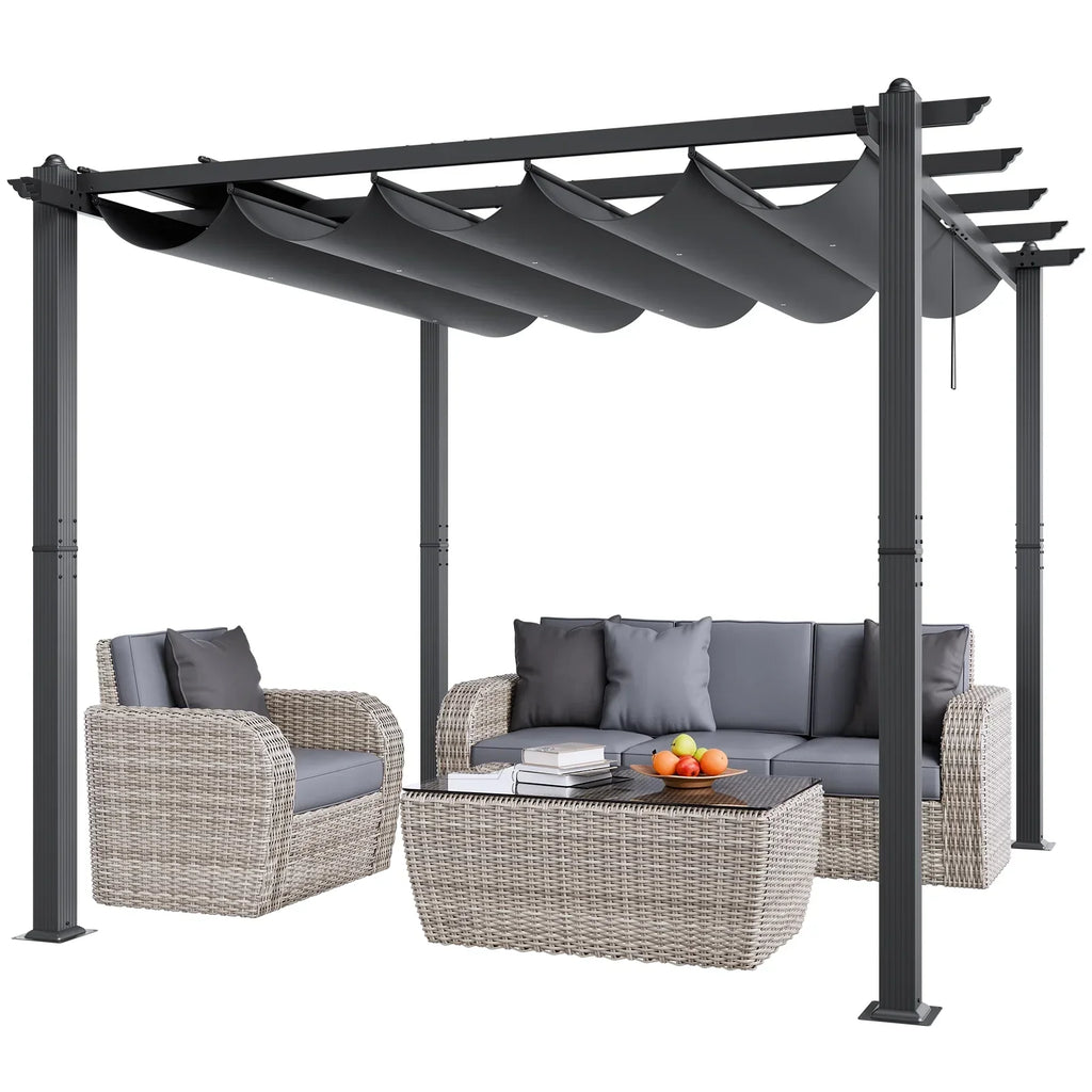2026 NewKFFKFF 10'x10' Aluminum Pergola, Outdoor with Retractable Sun Shade Canopy, Ideal for Patio, Garden, Deck, Backyard - Gray
