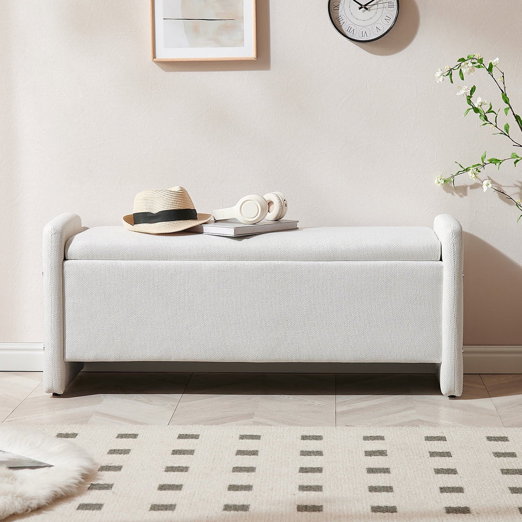2026 NewPinmoco 44" Storage Ottoman Bench, Upholstered Entryway Bench with Storage End of Bed Bench for Bedroom& Living Room, Corduroy Gray
