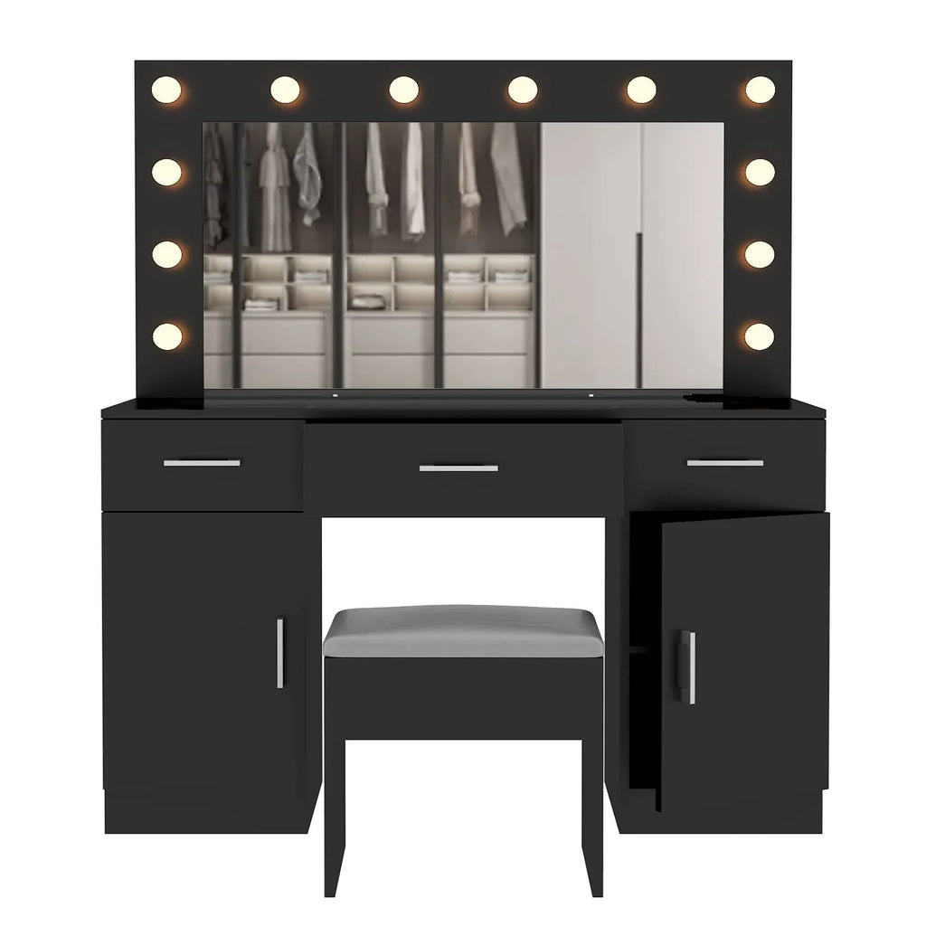 2026 NewKtaxon Large Makeup Vanity, Vanity Table Set w/ Visible Glass Top w/ Charging Station, White