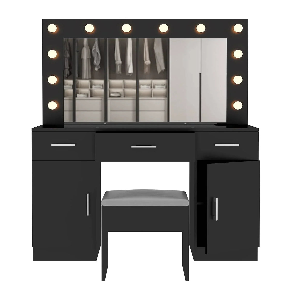 2026 NewKtaxon Large Makeup Vanity, Vanity Table Set w/ Visible Glass Top w/ Charging Station, White