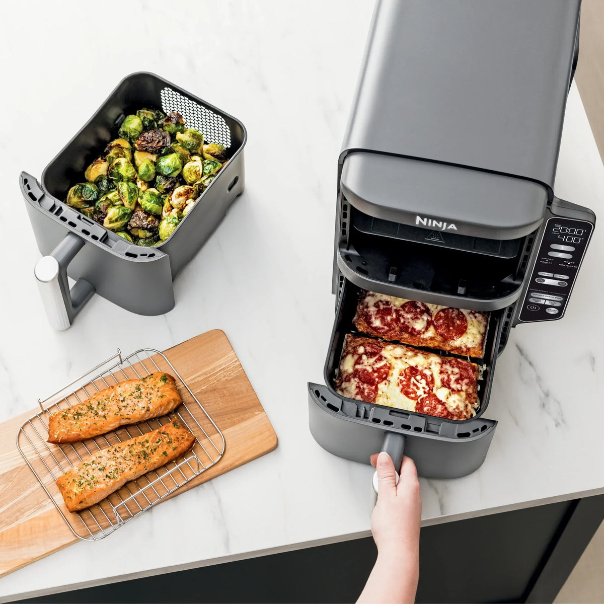 2026 NewNinja DoubleStack XL 2-Basket Air Fryer, DoubleStack Technology Cooks 4 Foods at Once, Space Saving Design, 10 QT, 4-in-1, Smart Finish & Match Cook, SL400