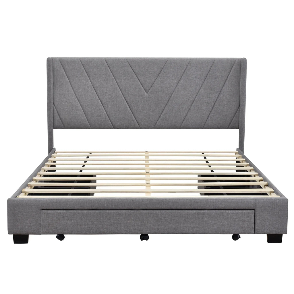 2026 NewSesslife Queen Bed Frame with Storage, New Upgraded Linen Upholstered Platform Bed with 3 Drawers, Queen Size Storage Bed with Headboard and Wooden Slats, No Box Spring Needed, Holds 500lbs, Beige