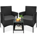 2026 NewBest Choice Products 3-Piece Outdoor Wicker Conversation Patio Bistro Set, w/ 2 Chairs, Table - Gray/Navy