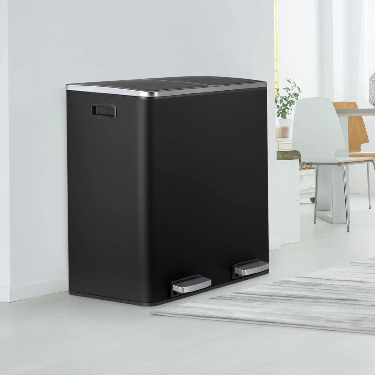 2026 NewLAZY BUDDY Dual Garbage Can, Stainless Steel 16 Gallon Step Kitchen Trash Can with Soft-Close Lid, Double Compartment Garbage Recycling Bin