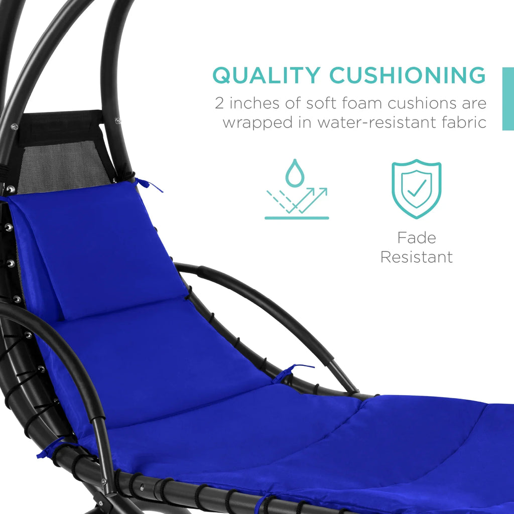 2026 NewBest Choice Products Hanging Curved Chaise Lounge Chair Swing for Backyard, Patio w/ Pillow, Shade, Stand - Teal