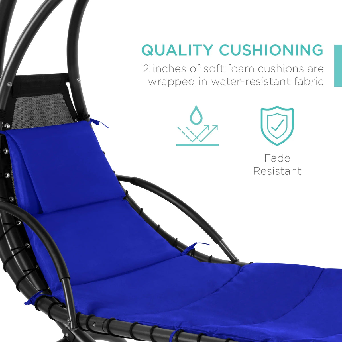 2026 NewBest Choice Products Hanging Curved Chaise Lounge Chair Swing for Backyard, Patio w/ Pillow, Shade, Stand - Teal