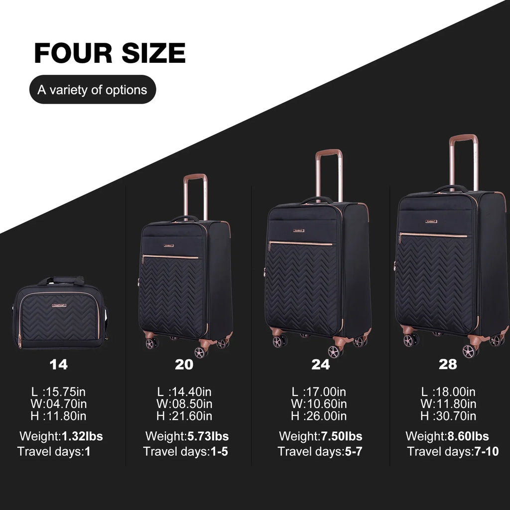 2026 NewTravelhouse 4 Piece Luggage Set Softside Expandable Lightweight Suitcase with Double Spinner Wheels.(Black)