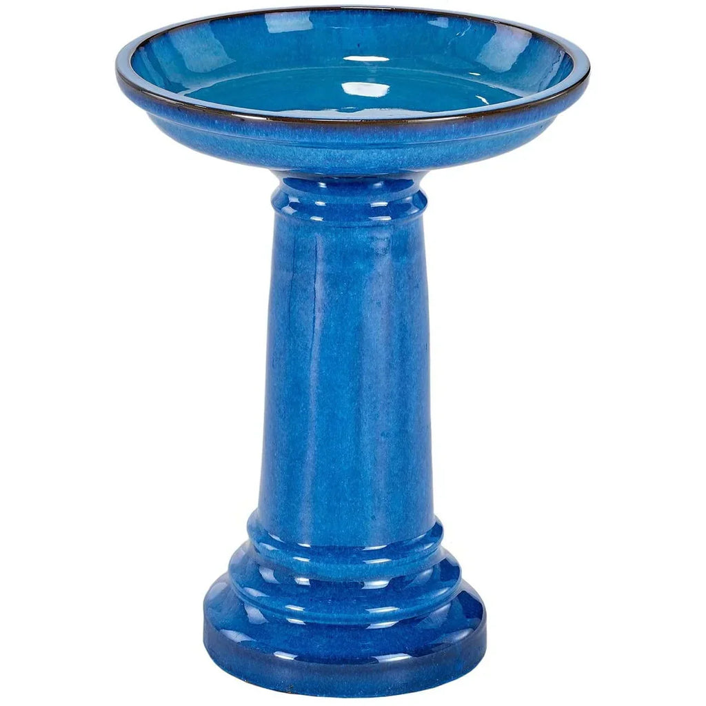 2026 NewSmart Solar 207104-BT Aviatra Ceramic Traditional Garden Bird Bath, Bright Blue