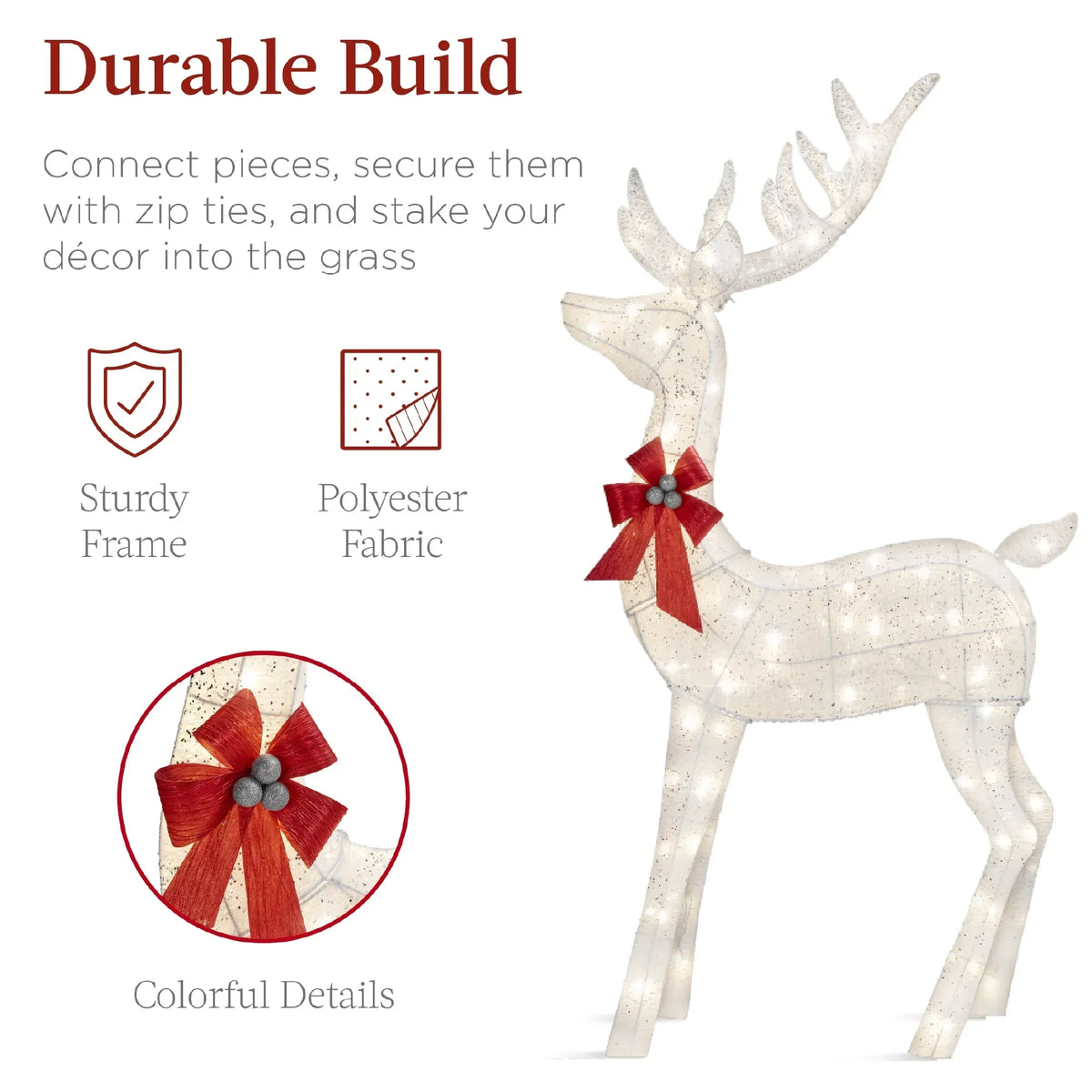 2026 NewBest Choice Products 6.5ft 3-Piece Lighted Christmas Deer Set Outdoor Yard Decoration w/ 385 LED Lights, Stakes - Gold