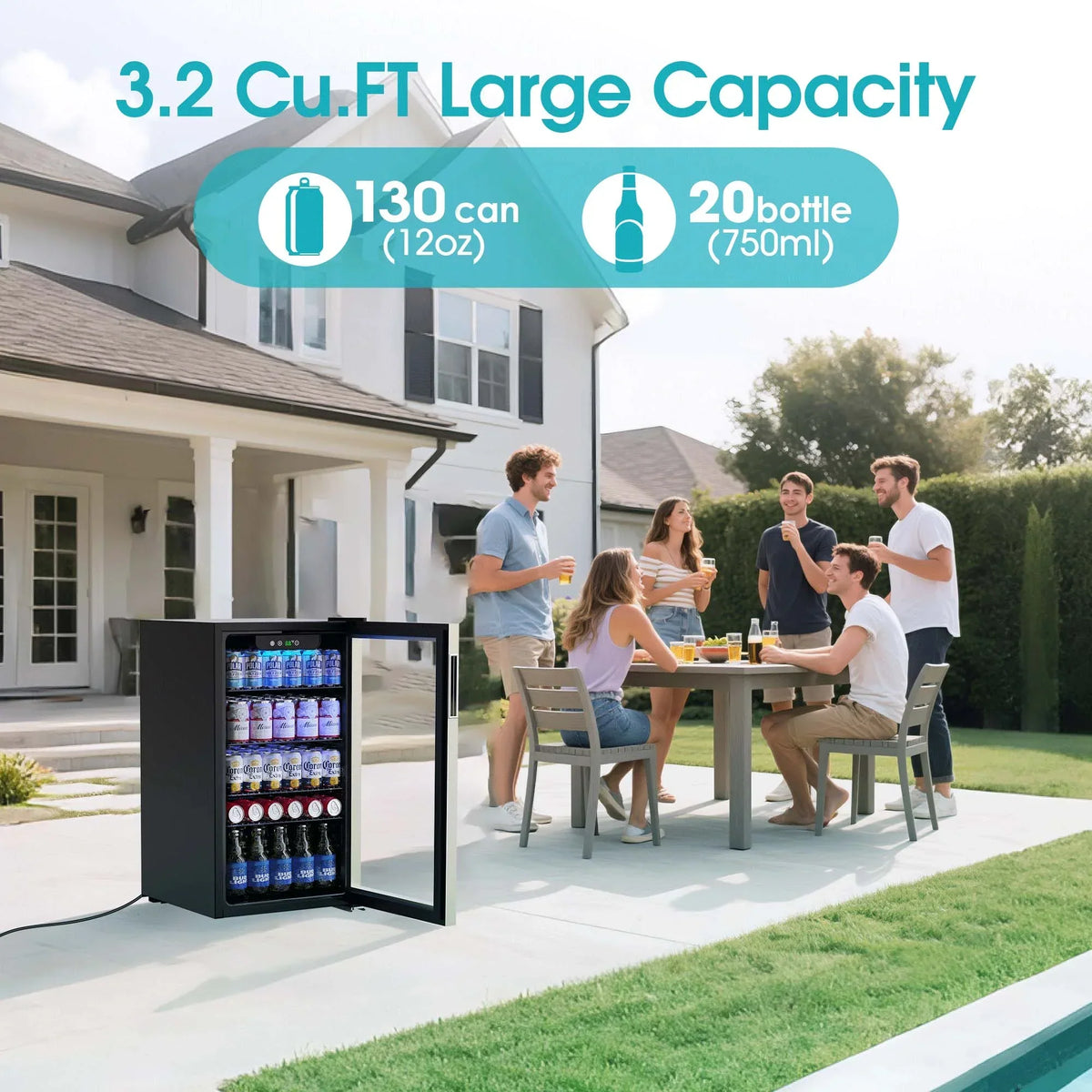 2026 NewQunler 130 Can Beverage Cooler Refrigerator with Glass Door for Beer Soda Water, Drink Fridge for Home Bar, Silver