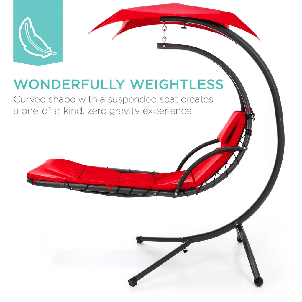 2026 NewBest Choice Products Hanging Curved Chaise Lounge Chair Swing for Backyard, Patio w/ Pillow, Shade, Stand - Teal