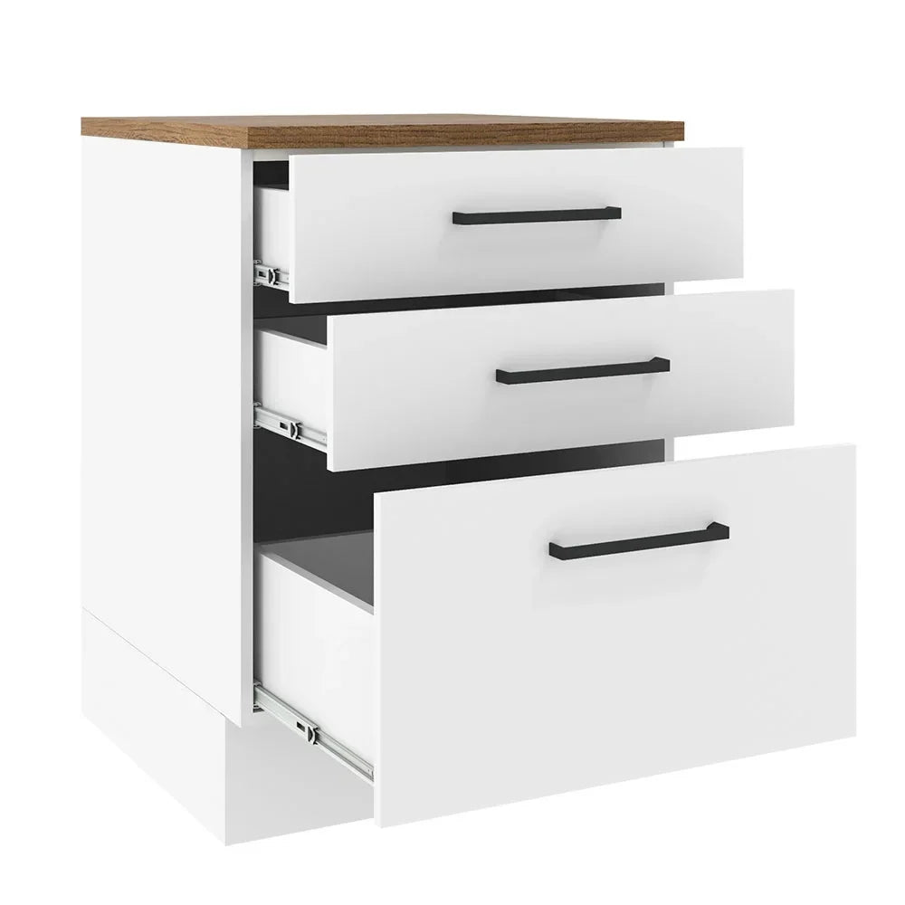 2026 NewMadesa Hazel Kitchen Storage Base Cabinet with 3 Drawers 23 Inch Wide Engineered Wood Painted Finish Floor Mount Removable Plinth - White
