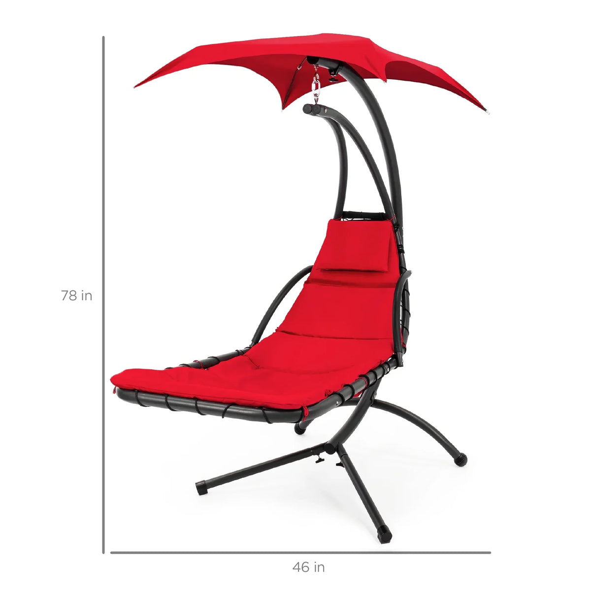2026 NewBest Choice Products Hanging Curved Chaise Lounge Chair Swing for Backyard, Patio w/ Pillow, Shade, Stand - Teal